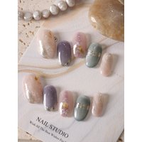 10Pcs Press on Nails Short Powder Purple Halation Acrylic Press on Fake Nails Includes 1 Sheet Adhesive Tabs & 1 Pc Mini File
