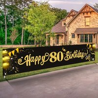 1pc, 2D flat, black and gold Happy 80th Birthday Banner - Perfect for photo props, home decor, and party supplies, wsj