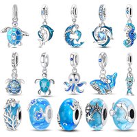 925 Sterling Silver Blue Ocean Series Starfish Dolphin Sea Turtle Charms Beads For Women Fit Original Bracelet DIY Jewelry Gifts