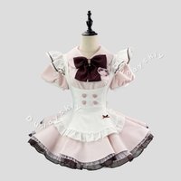 Sweet Lolita Maid Cosplay Dress Plus Size Pink & White Maid Dress With Ruffle Apron Japanese Style Puff Sleeve Cosplay Halloween