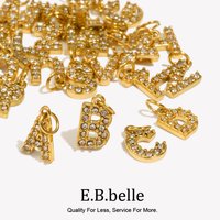 E.B.belle Mini Rhinestone Letter Pendant Water Resistant 18K Gold Plated 316L Stainless Steel Jewelry Pendants