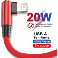 Right Angle Fast Charging USB Cable For iPhone 11 12 13 Pro XS Max X XR 6 6S 7 8 14 Plus Braided Wire Elbow Data Cable 1m 2m 3m
