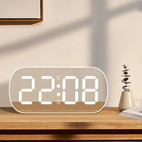 Dimmable LED Mirror Digital Alarm Clock, Multi-function Snooze Temperature Display Desktop Clock for Bedroom Student Office