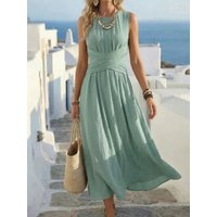 New Summer Holiday Streetwear Elegant Simple Solid Party Dress Women O Neck Sleeveless Casual Patchwork Maxi Dress Vestidos 2026