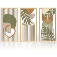3PCS Sage Green Abstract Wooden Wall Art, Geometric Wood Wall Sculptures, Modern Artwork Neutral Wall Decor