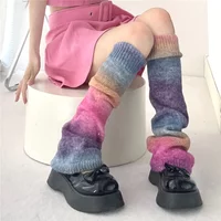Y2K Rainbow Gradient Color Flared Thermal Sweet Leg Warmers Subculture Hot Girl Knitting Retro JK Cosplay Candy Horn Leg Covers