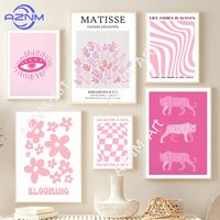 1Pc/6Pcs Modern Nordic Pink Abstract Geometry Matisse Floral Living Room Decor Frameless Picture Core Poster