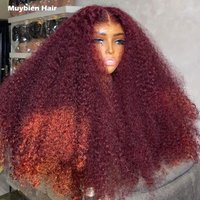 450 High Density 99j Burgundy Pixie Curly Wig Human Hair Curly Wine Color Lace Front Wigs for Woman Ready to Wear Glueless Wigs