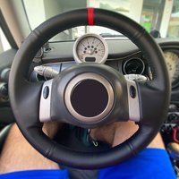 For Mini Coupe 2001-2006 Convertible 2004-2008 For Mini R50 R53 R60 Hand-stitch Car Steering Wheel Cover Perforated Leather Trim