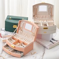 VANSIHO Large-Capacity Multi-Functional Jewelry Box For Women With Makeup Mirror Necklace Bracelet And Stud Storage Box