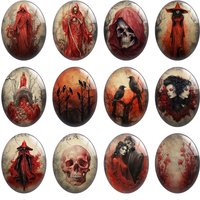 10pcs/lot Halloween Horror Gothic Death Dark Raven Pumpkin Oval Photo Glass Cabochon Flatback Demo Cameo Diy Jewelry Making