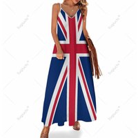 Long Dresses Dress United Kingdom Flag Print New Casual Sleeveless Women's V-Neck Printed Dress Swing Retro Dresses