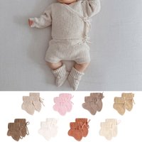 Warm Knitted Baby Socks Solid Color Newborns Handmade Knitting Shoes Short Socks with Ties for Boys Girls Unisex