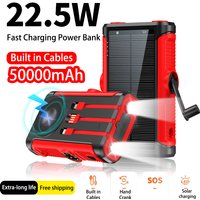 50000mAh Solar Power Bank 22.5W Magnetic Wireless Charging Camping Powerbank with Cables External Battery for IPhone Magsafe