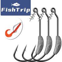FishTrip 5pcs Weighted Swimbait Hooks Jig Head Crank Hook 2-9g Soft Baits Plastic Worm Barbed Hook for Texas Rigs Fishing Tackle