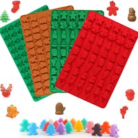 Four Types of Christmas-Themed Silicone Candy and Chocolate Molds to Choose From, Made of Food-Grade Silicone, Easy to Demold, Flexible and Durable, Can Create Various Christmas-Themed Shapes for