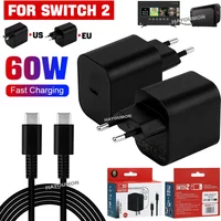 New 60W EU US Fast AC Adapter Charger Plug for Switch 2 20V/3A Power Supply with 1.5M USB Type-C Charging Cable Support TV Mode
