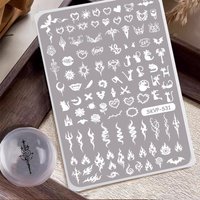 Gothic Flame Heart Nail Art Stamping Template, Vintage Gothic Style Nail Stamp Plate with Heart Flame Cat Pattern, Manicure Sten