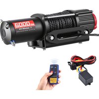 SucceBuy 6000LBS Electric Winch 12V ATV/UTV Winch with 49.2ft Synthetic Rope Wireless & Wired Remote Control for Towing Off-Road