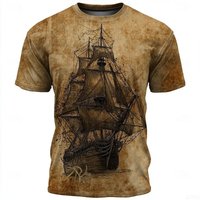 Men's Knitted Sweater Pirate Short Sleeved 3D Printed Round Neck Fashionable Daily Street Casual Men's Clothing