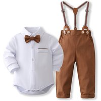Formal Gentleman Clothng Set for Baby Infant Solid Romper Suit Boy First Birthday Costume 0-24 Month Toddler Cotton Kids Outfit