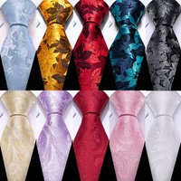 Luxury Gold Men's Tie With Pocket Square Cufflink Set Exquisiet Floral Silk Suit Necktie For Male Groom Wedding Party Barry.Wang
