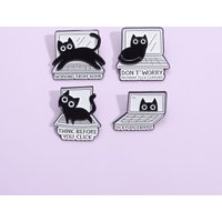 Cartoon black cat brooch Fun Computer Work Cat Enamel Pins Brooches Lapel Badge Jewelry Gifts for Friends