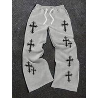 2026 Summer Kids Quick Dry Loose Pants Grey Black Gothic Cross Print Drawstring Elastic Waist Fashion Casual Streetwear Trousers