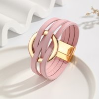 ALLYES Fashion Gold Color Circle Cross Bracelet for Women 2025 Simple Multilayer Wrap Leather Bracelets & Bangles Party Jewelry