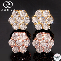 COSYA Flower Full Moissanite Stud Earrings for Women S925 Silver D Color VVS1 Lab Diamond Wedding Sparkling Fine Jewelry Gift