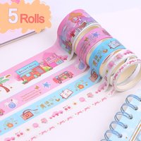 5 Rolls Cute Girl Washi Tape Set Kawaii Romantic Scrapbook Decorative Masking Tape Journal Planner DIY Craft Stickers 0.5 1 1.5