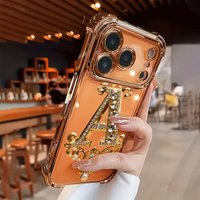 Diamond Golden A-Pattern Electroplated Transparent TPU Phone Case For iPhone 17 Pro Max 11 12 13 14 15 16 Plus 17 Air Soft Cover