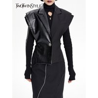 TWOTWINSTYLE – gilet en cuir PU noir Y2k pour femmes, col en V, sans manches, découpé, solide, minimaliste, vestes, vêtements féminins, 2022