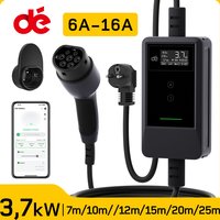 dé Chargeur véhicule électrique Type 2 3,7 kW avec application, câble de charge de 7 m, 10 m, 15 m, 20 m et 25 m, réglage du courant monophasé 6A-16A, chargeur EV Plug & Play pour VE PHEV