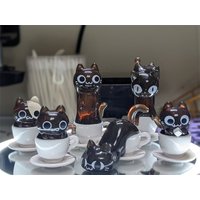 Cat Cafe Coffee Styling Blind Box Transparent Funny Posture Action Figures Model Collection Toy Desktop Decor Surprise Gifts
