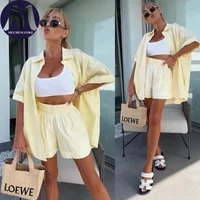 Women's Summer 2-Piece Set Versatile Half Sleeve Beach Vacation Shirt And Casual Loose Sports Shorts Fashionable And Comfortable