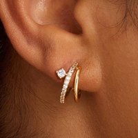 Gold Plated Zircon Triple Hoop Ear Cuff No Piercing Birthday Gift Tarnish Resistant Waterproof Hypoallergenic Jewelry