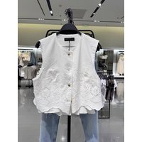 Sweet Style Embroidered Loose Hollow out Vest Top Women's Summer Fashion Breathable Short Sleeve T-Shirt Color