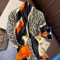 Luxury Brand Khaki Letter Printed Scarf Elegant Thin Smooth Satin Shawl Summer Windproof Sunscreen Large Scarf For Women