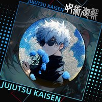 Anime Jujutsu Kaisen Badge 75mm High Definition Silver Glitter Gojo Satoru Geto Suguru Double Flash Tin Alloy Brooch Pin