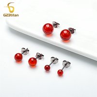 1 Pair Beautiful Natural Stone Titanium Stud Earrings Red Blue Black Agate Tiger Eye Jade Opal Topaz Ball Ear Piercing Jewelry