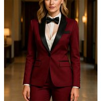Ladies 2 piece Women's Suits Burgundy Suit Black Tuxedo Lapel Suits (Jacket+Pants) Tailor Made 2026