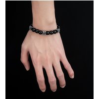 Men Smooth Black Onyx Bead Bracelet 316L Stainless Steel Spacer Waterproof No Fade Gothic Religious Punk Street Wrist