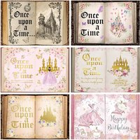 Fairy Tale Book Birthday Wedding Custom backdrop Once Upon a Time Ancient Castle Butterfly Flower Princess Girl Photo Background