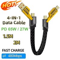 4 in 1 PD 65W Multi USB Data Cable Keychain USB C PD Fast Charging Cord For iPhone 15 14 For MacBook Samsung Type C Device New