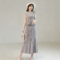 Miyake Pleated Women's Casual Skirt Suit 2026 New Solid Color Japanese Design Sleeveless Top + Elastic Waist Skirt Two-piece Set
