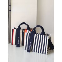 Casual Canvas Tote Bag Japanese Style Popular Striped Fashion Handbag Large Capacity A4 File Waterproof Crossbody Women's Bag
