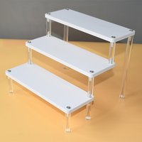 2-5 Tier Acrylic Column Display Stand for Blind Box Toys, White Step Storage Shelf for Perfume and Jewellery, Desktop Organiser