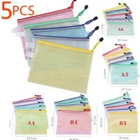 1-5PCS Stationery Storage Folder File Mesh Zipper Pouch A4 A5 Document Bag Zip File Folder School Office Supplies