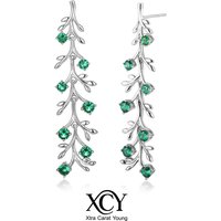 XCY 50MM Lab-grown Emeralds Drop Earrings Sterling Silver Branch-shaped Elegant Dangle Earrings Wedding Party Jewelry for Women